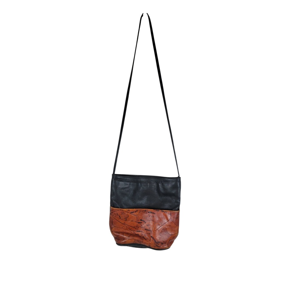 Leaf Leather Inc.‎ Genuine Leather Crossbody Bucket Bag Black Brown Vintage